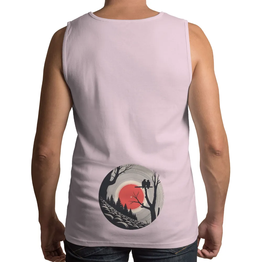 T-Shirt Printing: Serene Red Sun and Birds Silhouette | Artistic Design| birds on a branch