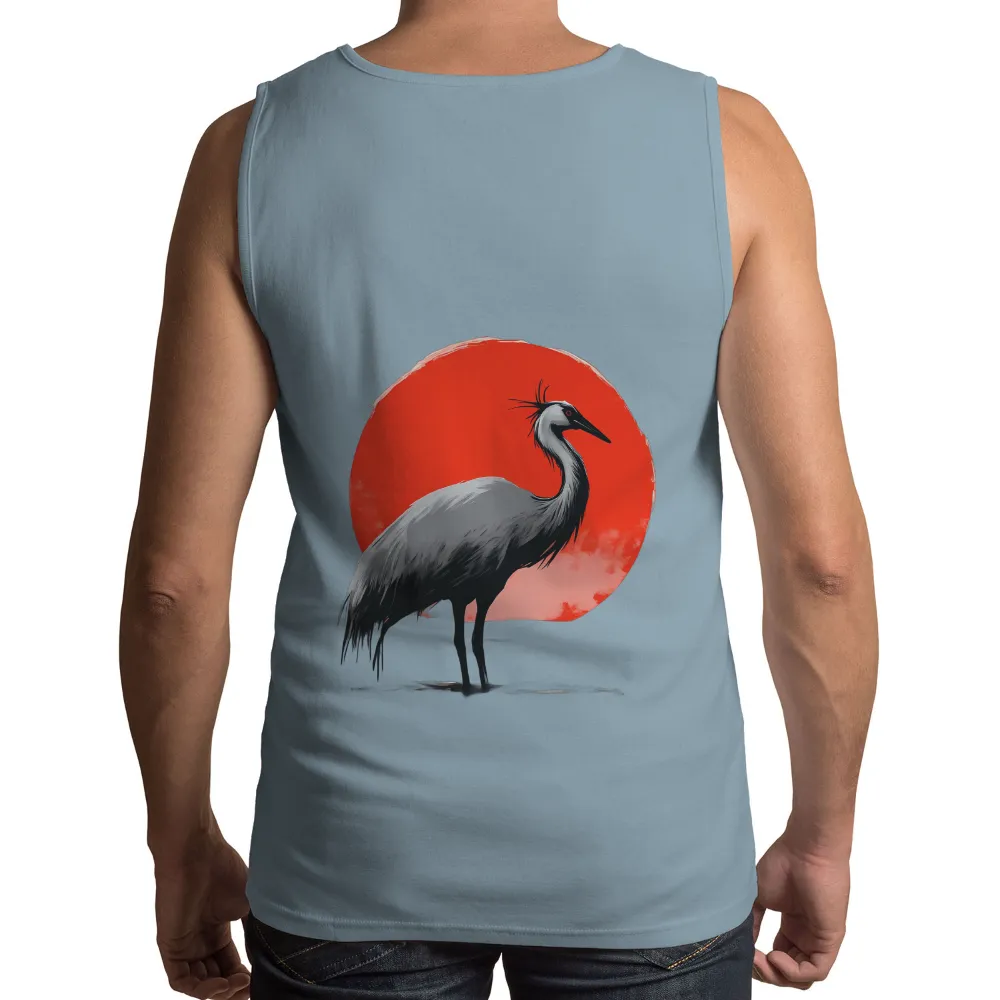 Graphic Tees: Crane Under the Crimson Moon - Serenity and Wisdom|zayde wisdom