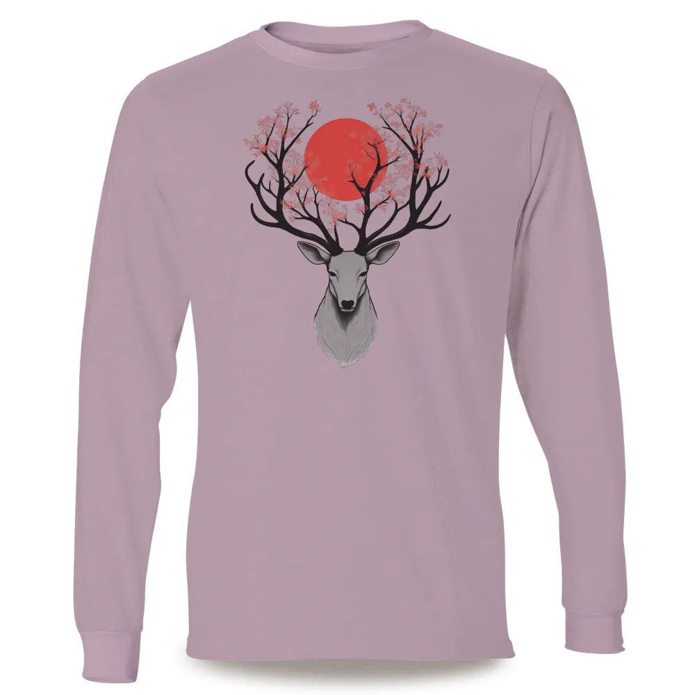 Custom Tee Shirts: Serene Deer with Cherry Blossoms - Artistic Nature Design|bear with deer antlers t shirt