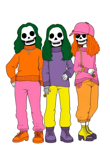 T-Shirts Design: Vibrant Skeleton Friends