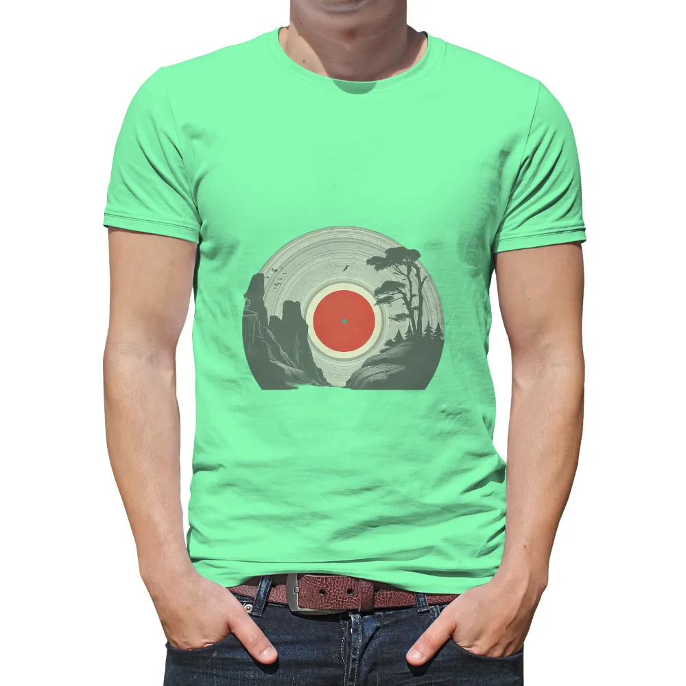 T-Shirts Pattern: Vintage Vinyl Sunrise - Nature Meets Nostalgia|valentine's day vinyl shirts