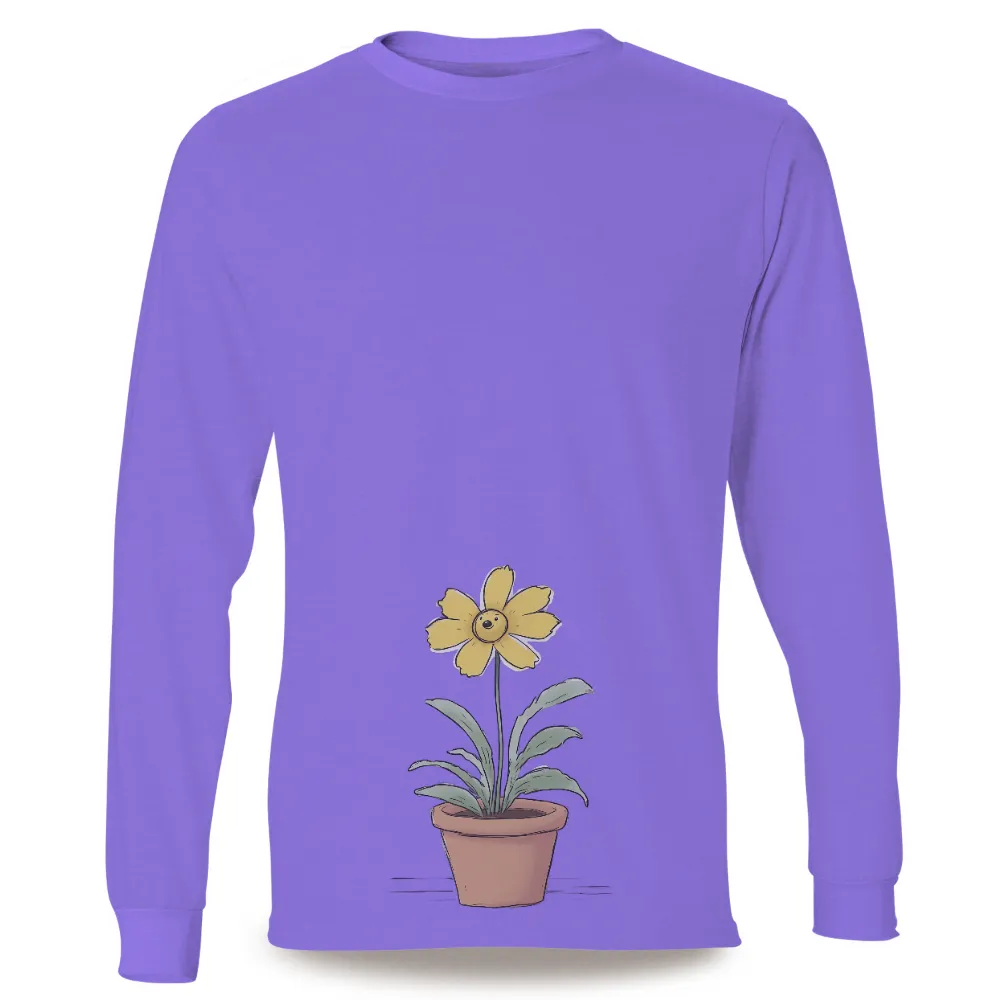 T-Shirts Pattern: Cheerful Yellow Flower in Terracotta Pot|t shirt pattern simplicity