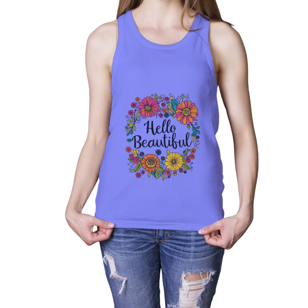 T-Shirts Design: Hello Beautiful - Embrace Your Inner Beauty|men's art cotton colorful printed loose casual shirts