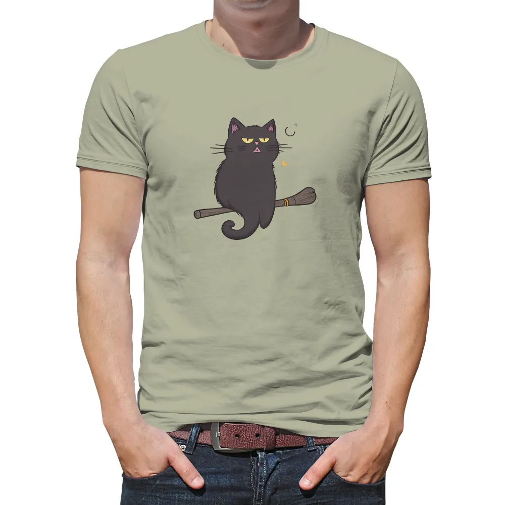 TShirt Design: Luna's Midnight Adventure - Black Cat on Broomstick|dallas stars robertson