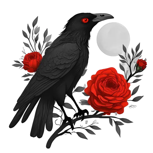 TShirt Design: Crow and Red Roses Under the Moon