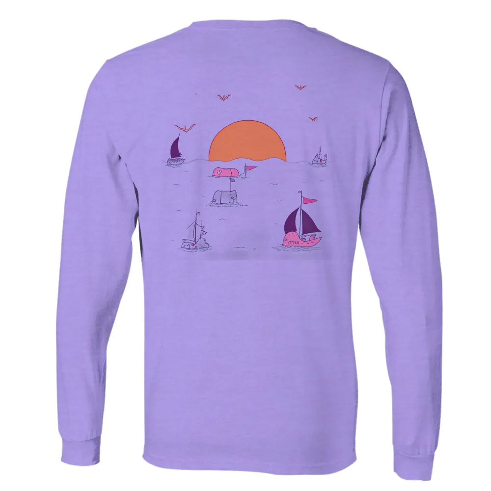 Graphic Tees: Neon Sunset with Whimsical Sailboats and Red Birds|astros sunset jersey