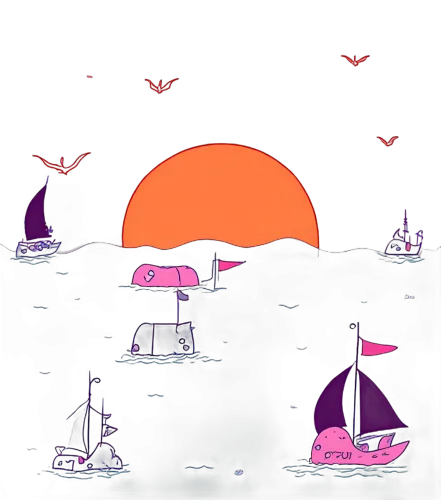 Graphic Tees: Neon Sunset with Whimsical Sailboats and Red Birds