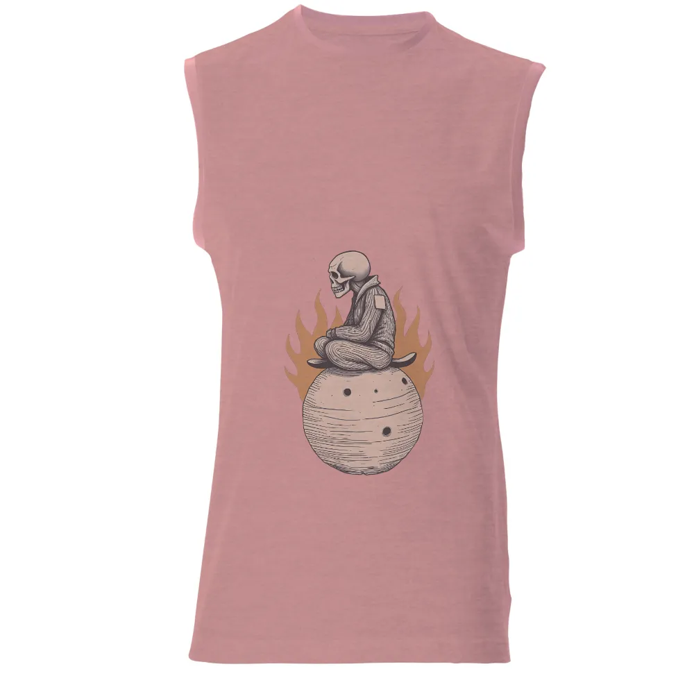 TShirt Design: Skeleton Meditation Amidst Flames|skeletal figure