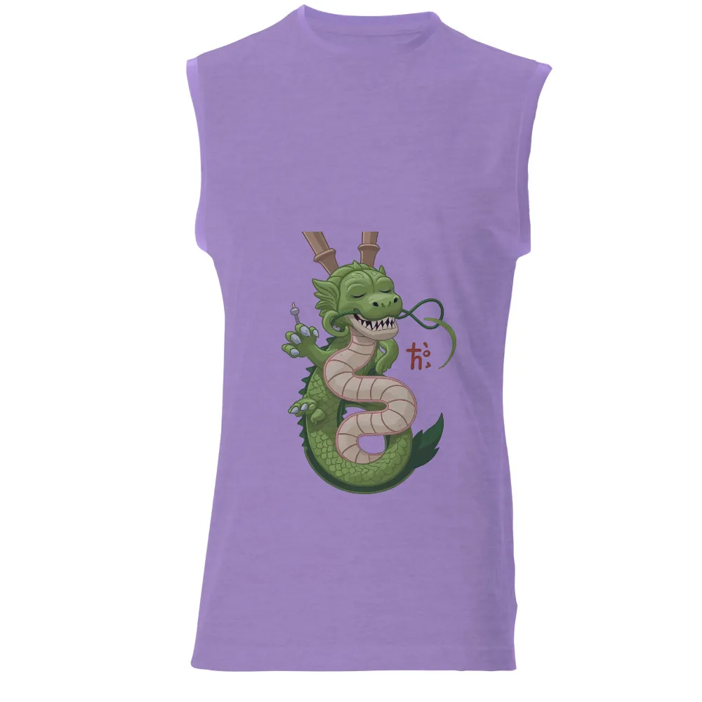 Custom T-Shirt Printing: Playful Dragon Design | Funny & Whimsical Tees|Playful dragon coiled around a bamboo stick