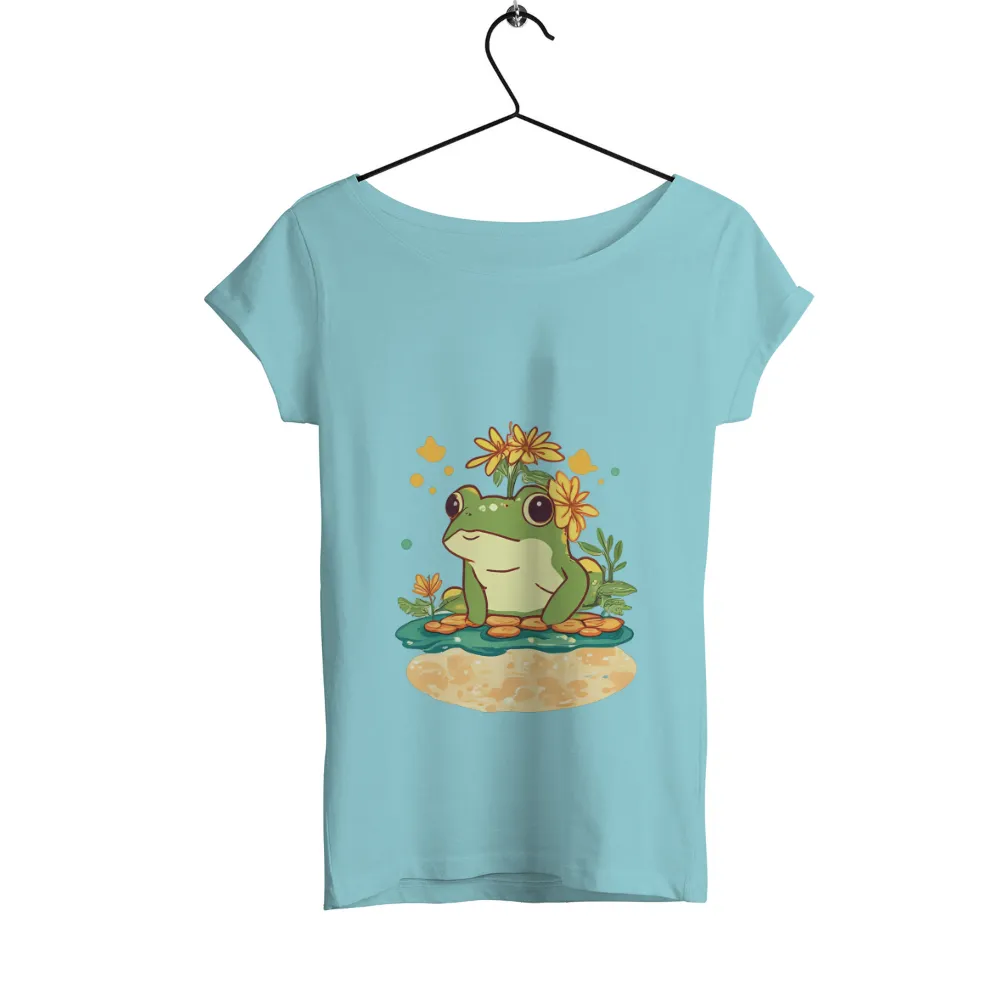 TShirt Printing: Serene Frog with Yellow Flowers - Nature's Tranquility|cute fathers day shirt ideas