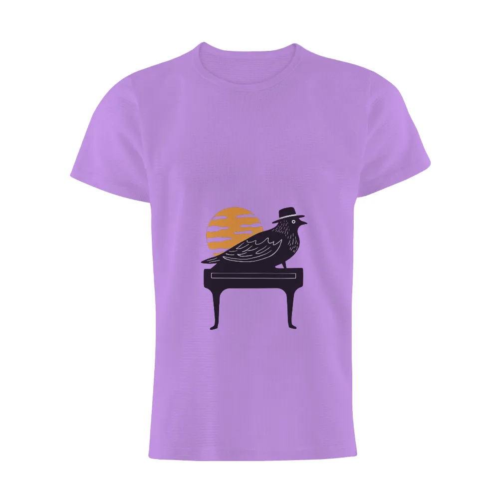 Customized Tee Shirts: Bird on Piano - Whimsical Artistic Design| musical theme