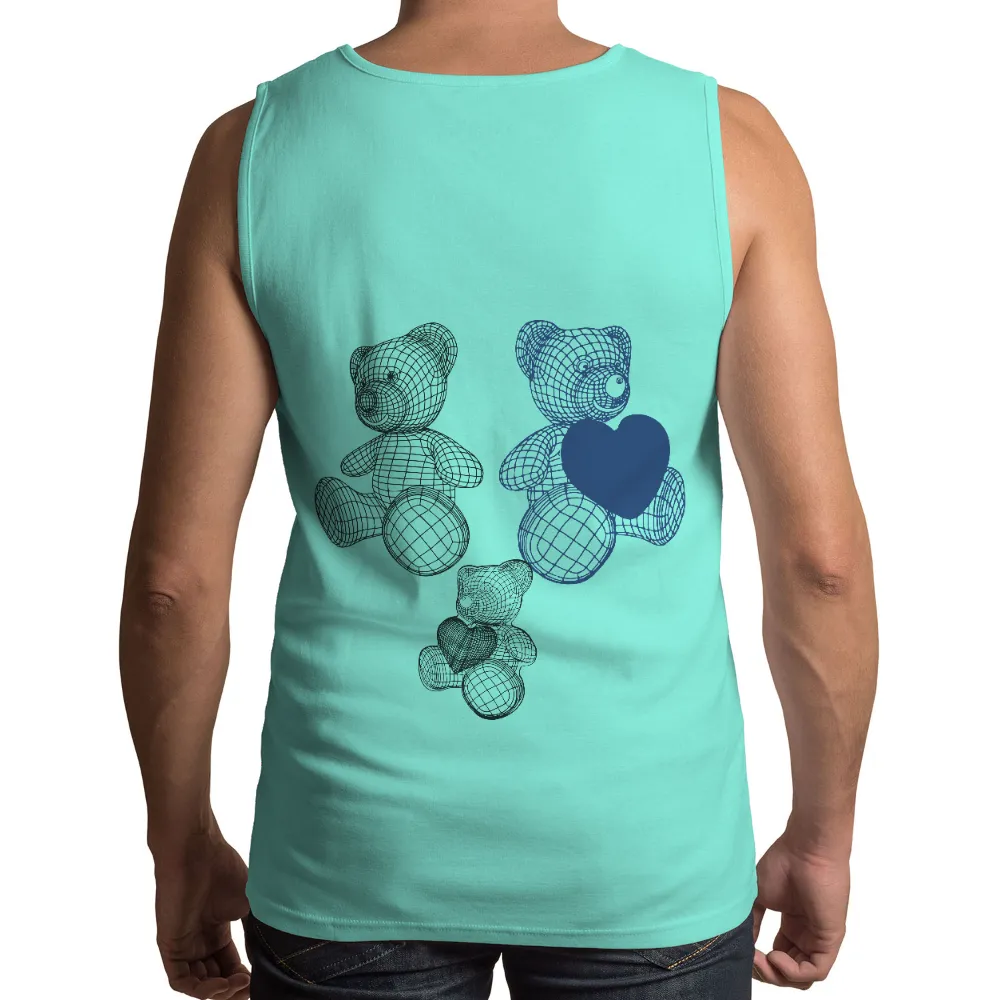 Tee Shirt Printing: Blue Wireframe Teddy Bear with Heart - Love in the Digital Age|music art love happiness t shirt