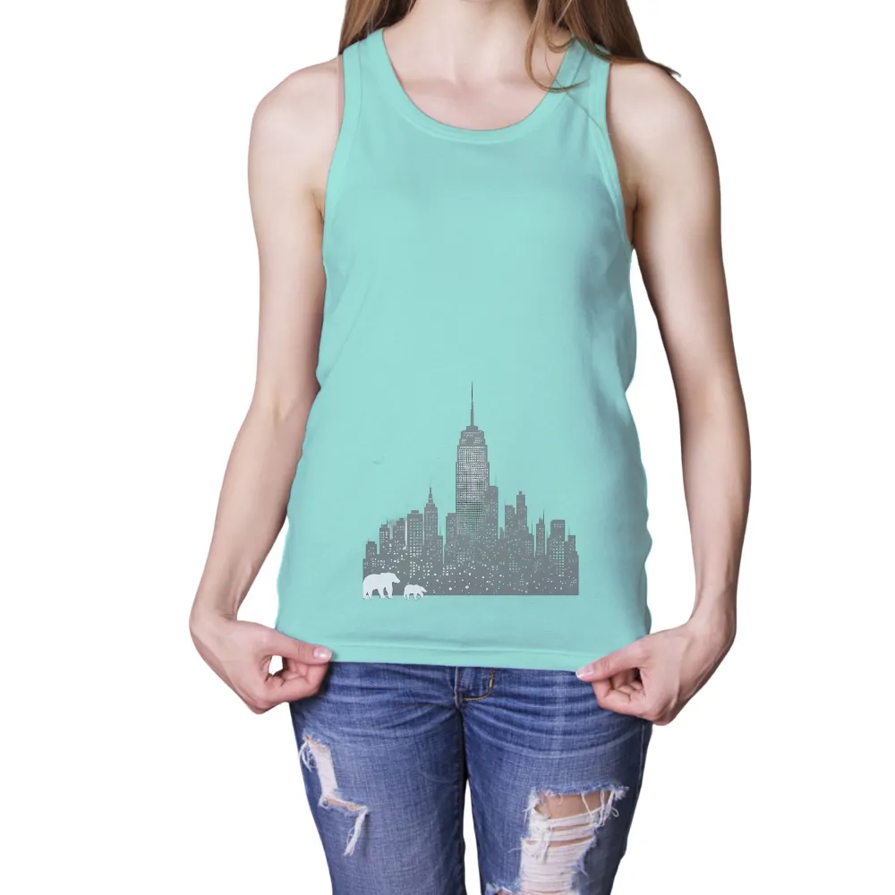 Cityscape Polar Bears Design: A Powerful Statement on Urban and Natural Harmony|nature graphic tees