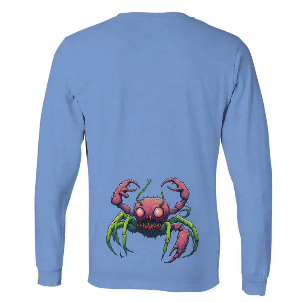 Tee Shirt Printing: Monster Spider with Glowing Eyes in Cyberpunk Style| Vibrant colors contrasting with black