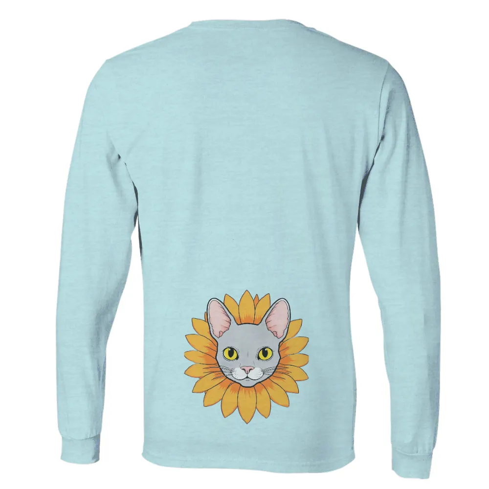 Shirts Graphic Tees: Whimsical Cat Sunflower Design|cat easter shirt