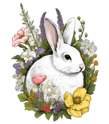 Shirts Graphic Tees: Nature's Harmony - Rabbit in a Floral Garden