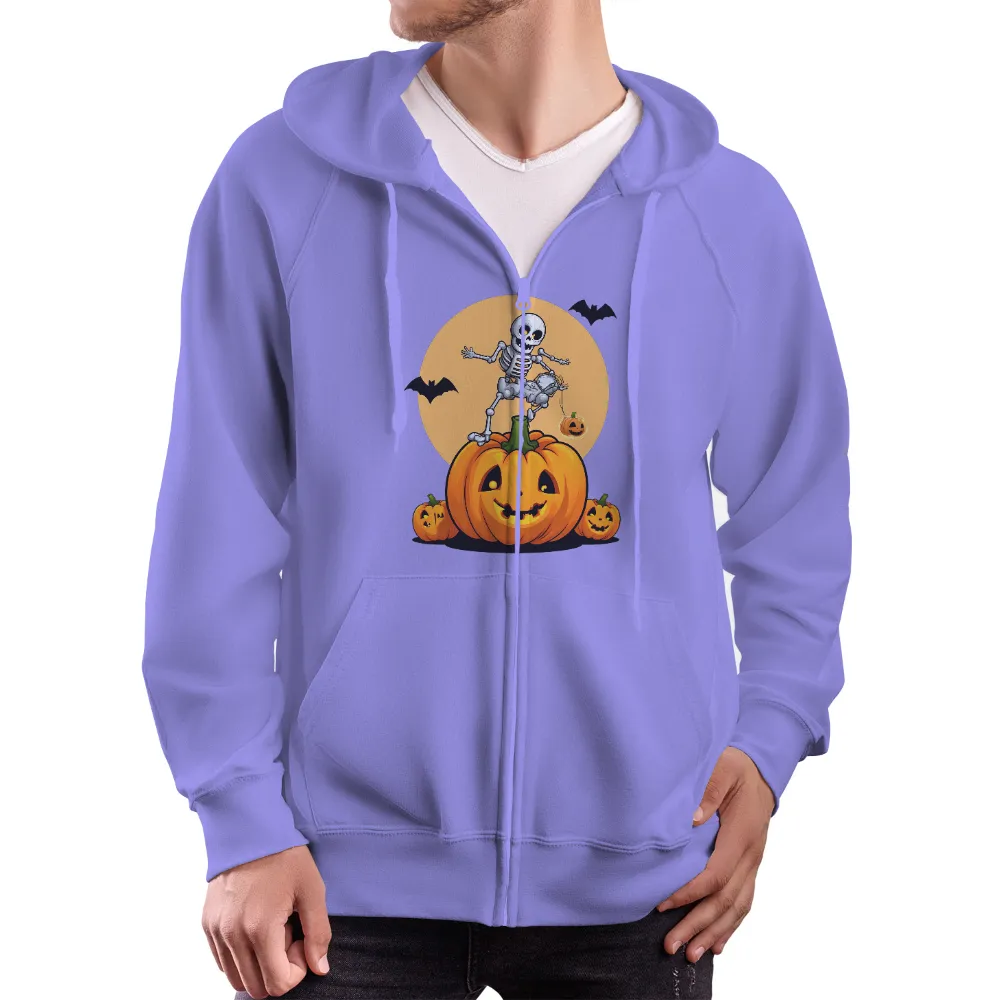 Tee Shirts Printed: Skeleton Pumpkin Fun - Halloween Spirit|autumn falls white shirt