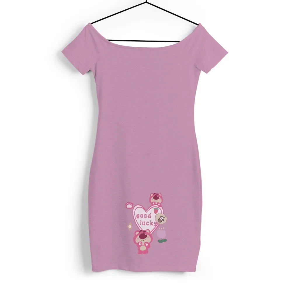 T-Shirts Design: Pink Bears Spread Good Luck and Joy|white shirt with rainbow heart