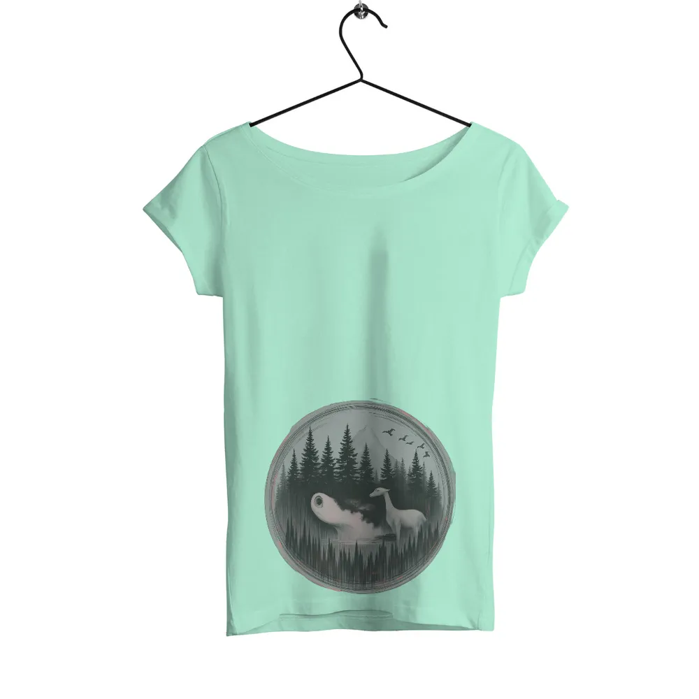 T-Shirt Printing: Mythical Creatures in a Serene Forest|crystal lake tee shirt