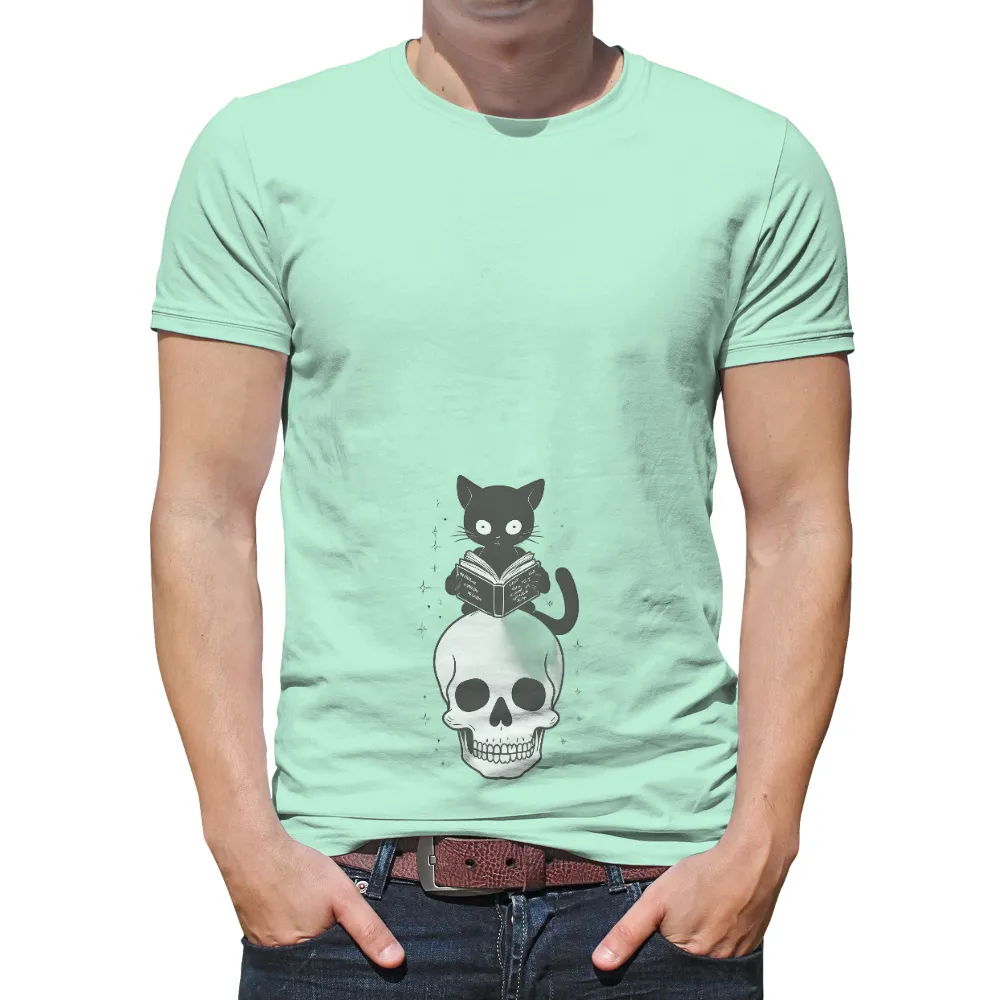 T-Shirt Printing: Whiskers the Scholarly Cat on a Skull|dallas stars elite