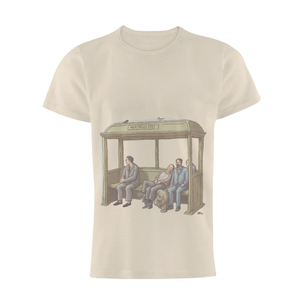 Custom Tee Shirts: Moments of Solitude and Companionship|men at a bus stop