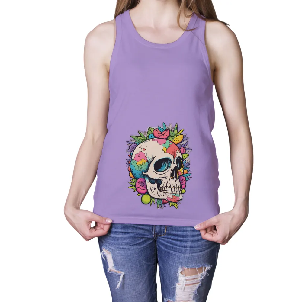 T-Shirts Custom: Vibrant Skull & Flowers - Celebrate Life and Death|roblox skull t shirt