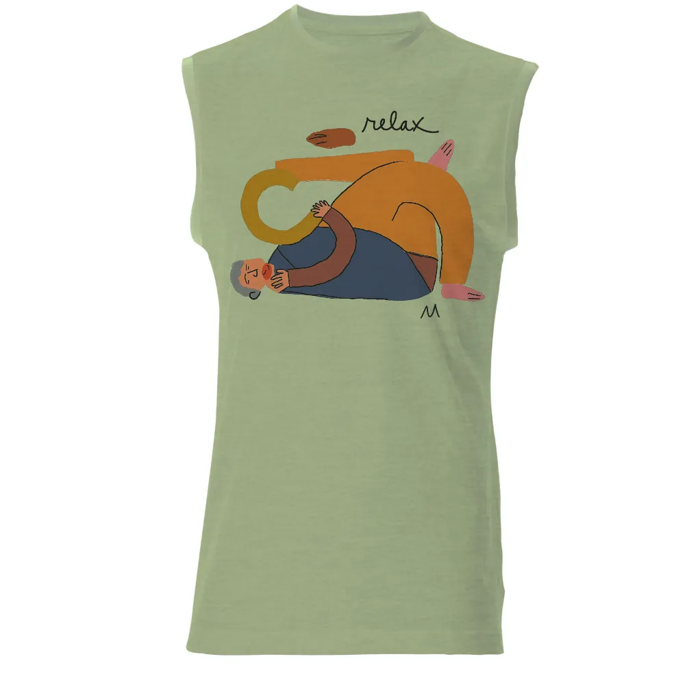 T-Shirts Design: Embrace Relaxation with Serene Elderly Figure| word relax