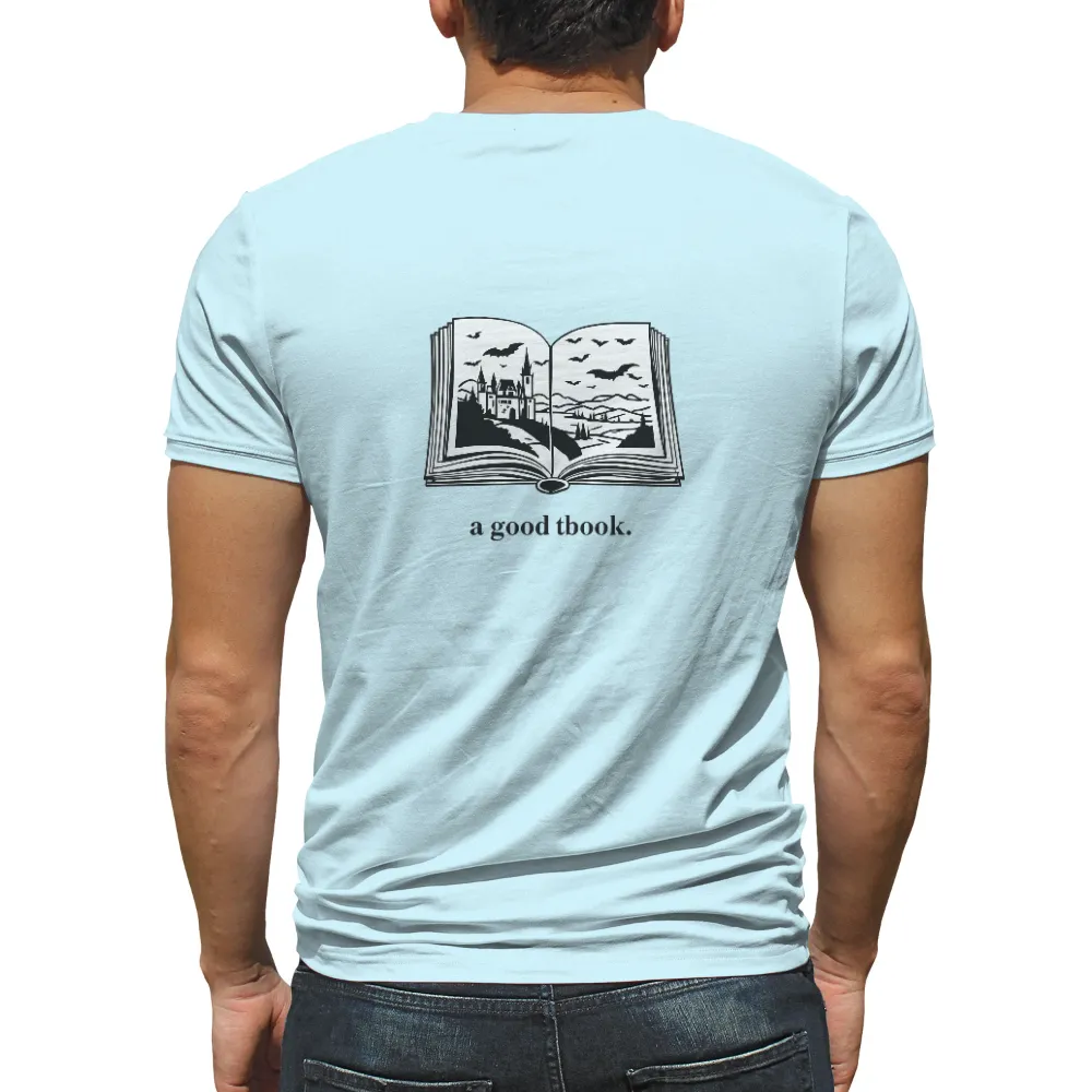 T-Shirts Pattern: Gothic Castle in an Open Book| mysterious and intriguing scene