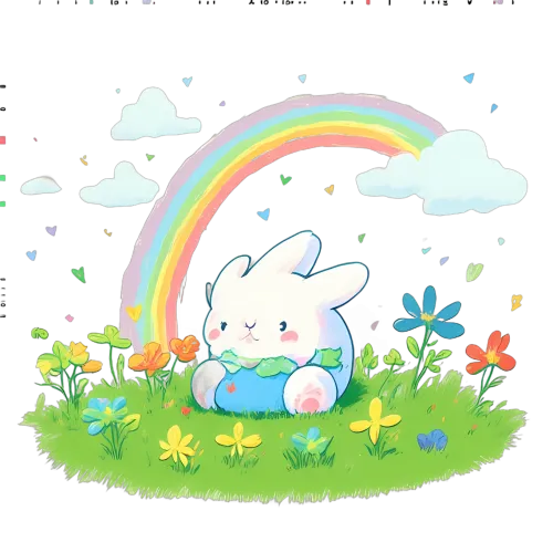 Whimsical Bunny Rainbow Design with Flowers and Hearts