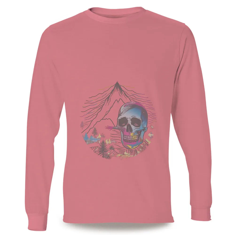 Custom T-Shirt Printing: Vibrant Skull and Mountain - Artistic Nature Design|g is for ghostface shirt spirit halloween