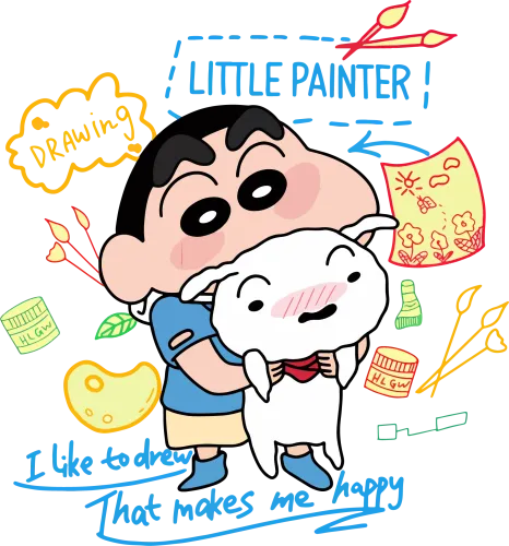 Graphic Tees: Little Painter - Drawing Happiness with Shin-chan and Shiro