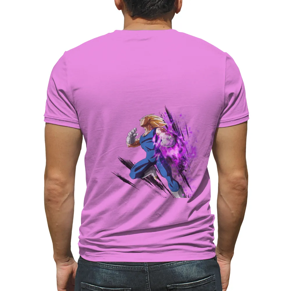 T-Shirts Pattern: Anime Hero with Golden Hair and Purple Energy|owen power