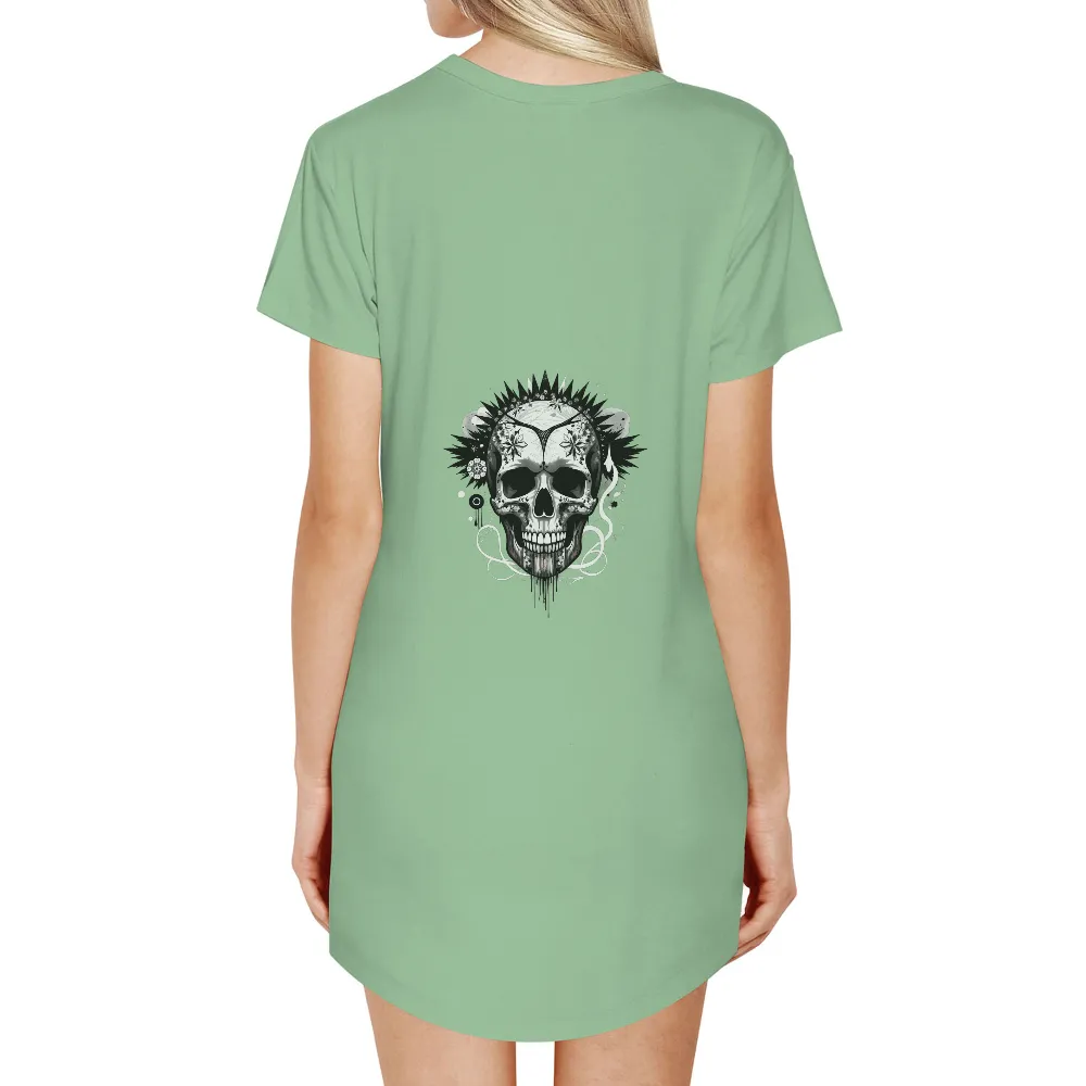 Shirts Graphic Tees: Eternal Night Skull Art|spring floral tunic