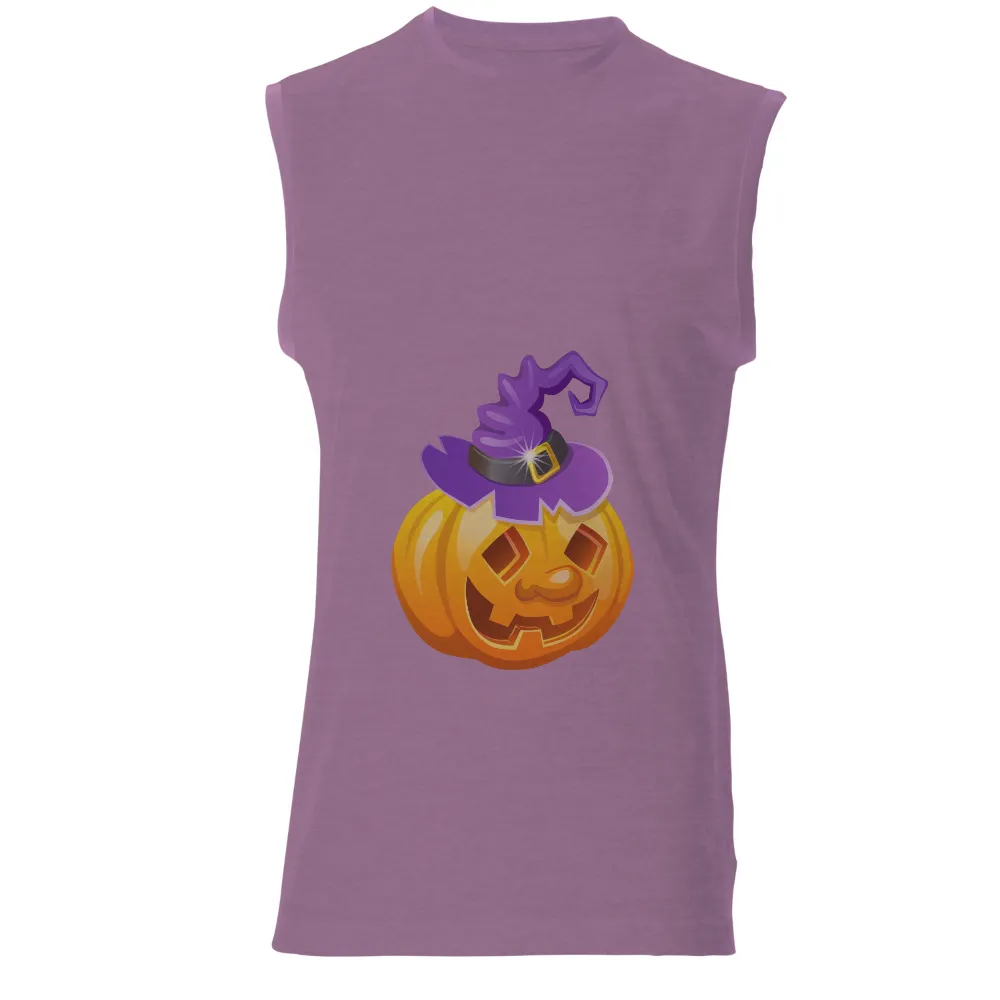 Custom Tee Shirts: Halloween Pumpkin with Witch Hat - Spooky & Playful Design|t shirt pattern for ganpati festival