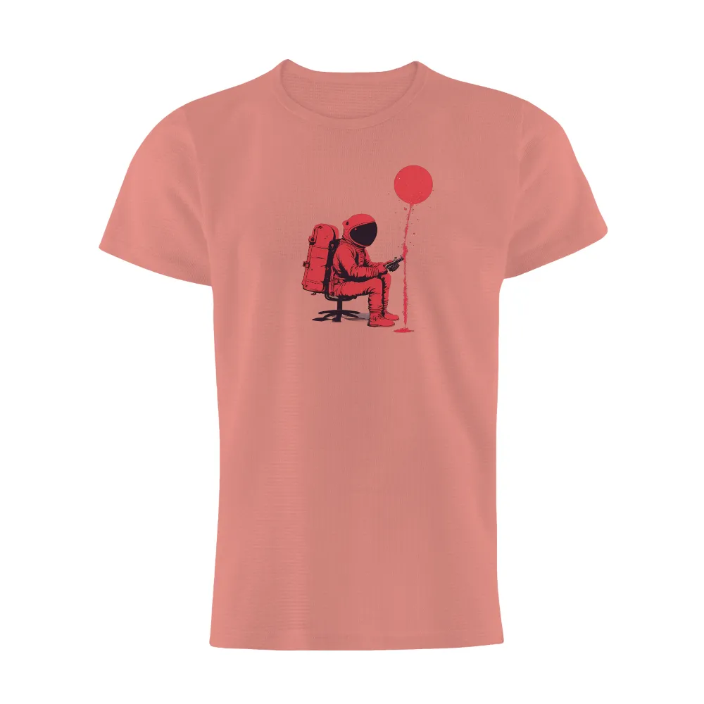 Surreal Minimalist Art with Astronaut, Chair, Controller, Red Balloon, and Paint|australian research and space exploration t shirt