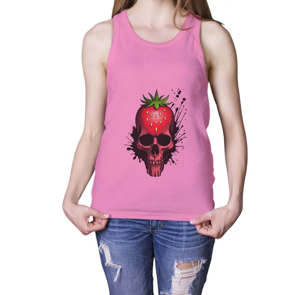 Graphic Tees: Strawberry Skull Art | Surreal & Whimsical Design| Vibrant red skull