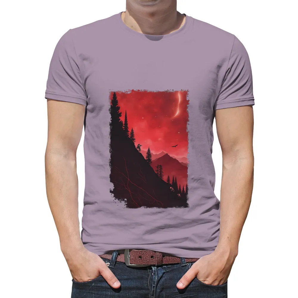 T-Shirts Custom: Mountain Biking Adventure Under a Red Sky| Shooting star