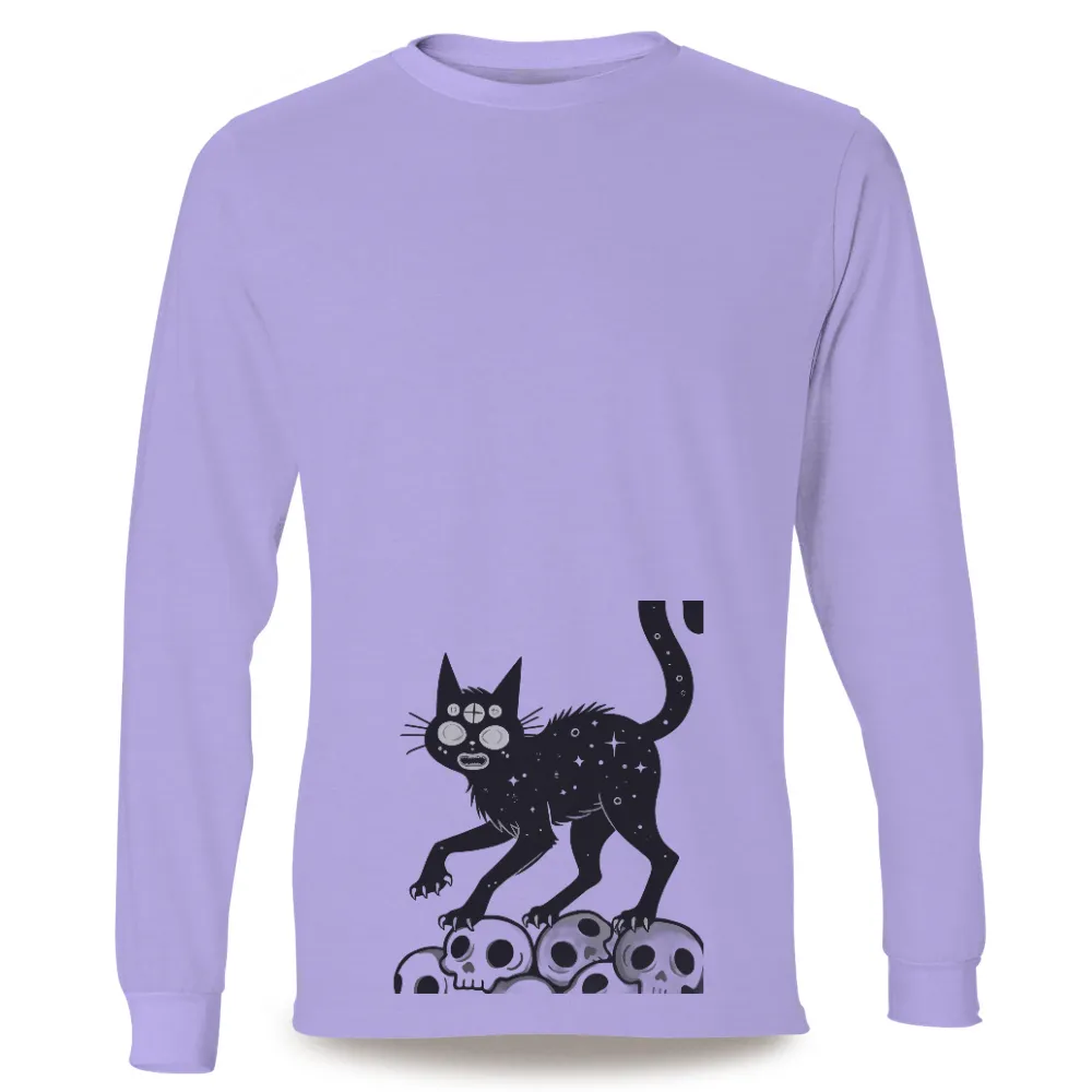 Shirts Graphic Tees: Cosmic Black Cat - A Journey of Self-Discovery| Starless night sky