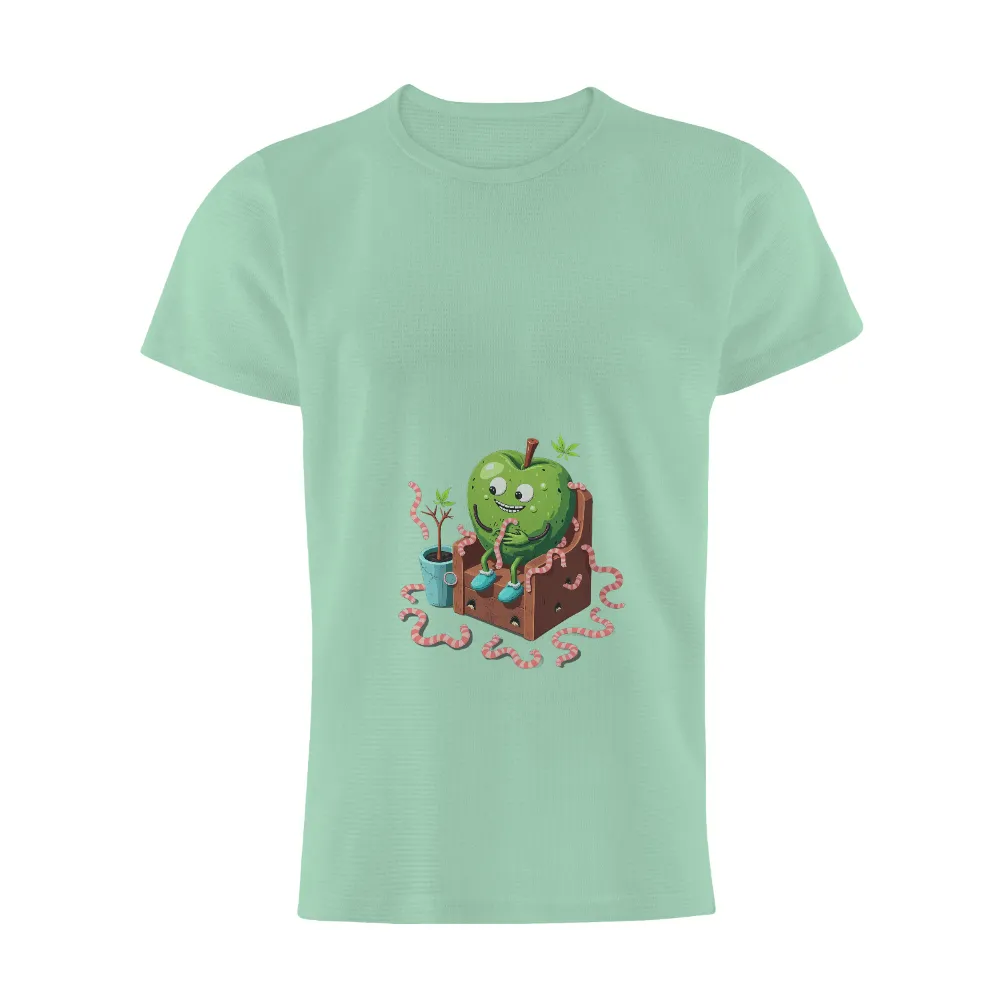 Custom Tee Shirts: Whimsical Green Apple with Friendly Worms|hard times joy division shirt