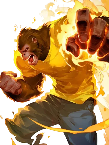 Powerful Monkey in Yellow Shirt - shirt up monkey