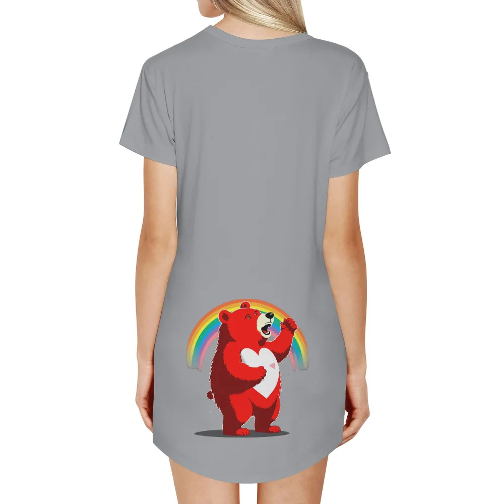 Customized Tee Shirts: Red Bear Under Rainbow - Spread Love and Joy|reverse tie dye rainbow keyhole neck blouse