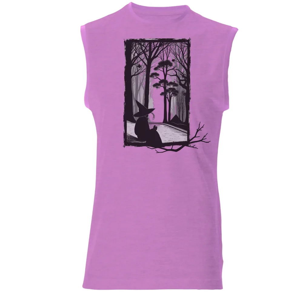 T-Shirts Custom: Elara's Window - Witch Silhouette in the Forest|critically acclaimed mmorpg final fantasy xiv shirt