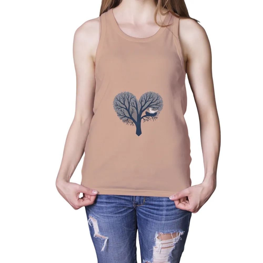 Custom T-Shirt Printing: Heart-Shaped Tree of Tranquility and Hope| white bird