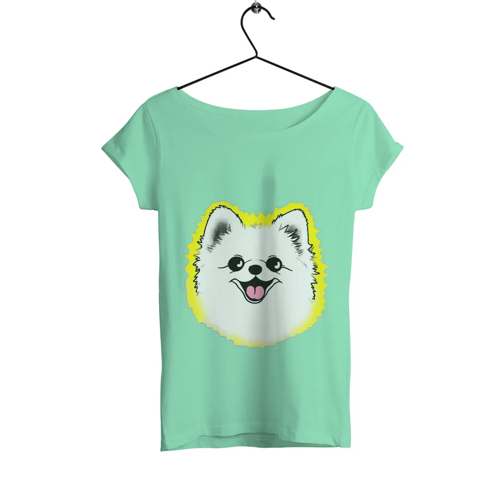 Tee Shirts Printed: Luna's Glowing Aura - Cheerful Pomeranian Design|music art love happiness t shirt