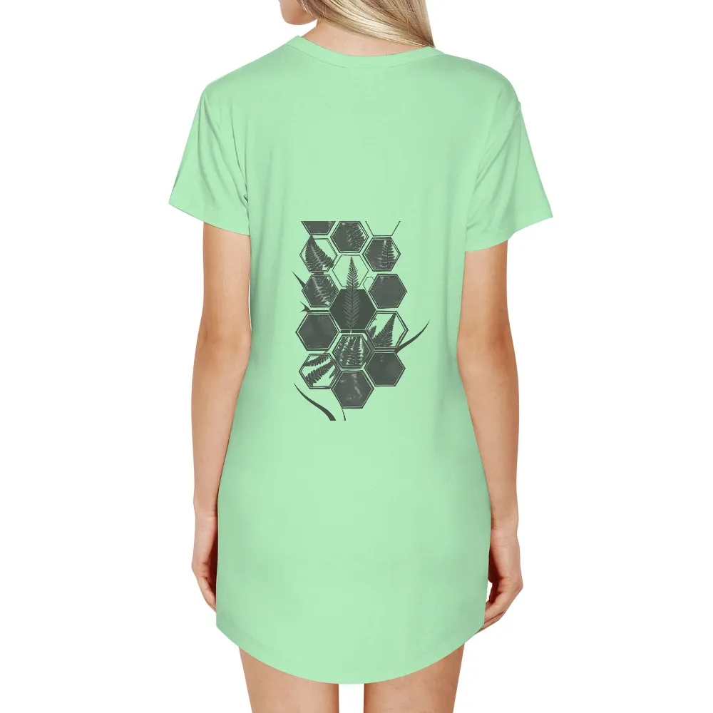 Customized Tee Shirts: Monochrome Ferns in Hexagons| detailed fern texture