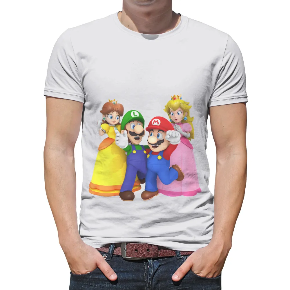 Custom Tee Shirts: Iconic Gaming Characters - Mario, Luigi, Princess Peach, Princess Daisy|mario flip sequin shirt