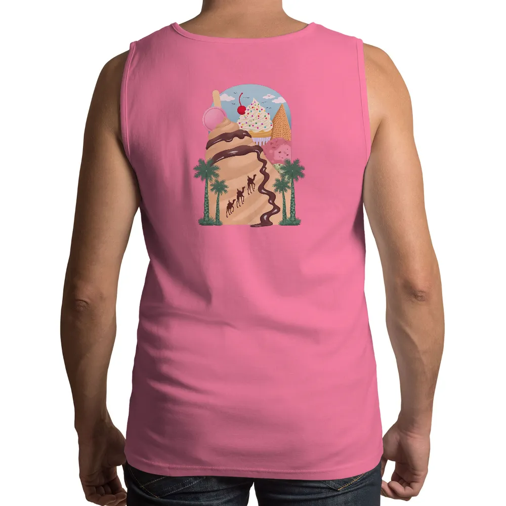 TShirt Design: Ice Cream Adventure in the Desert| Palm trees surrounding the ice cream