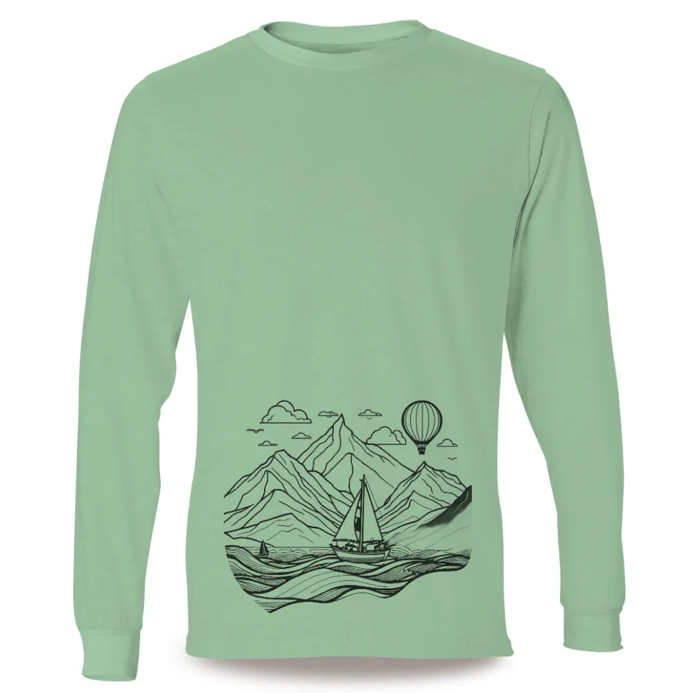 T-Shirts Pattern: Sailboat Adventure | Explore Nature's Beauty| Majestic mountains