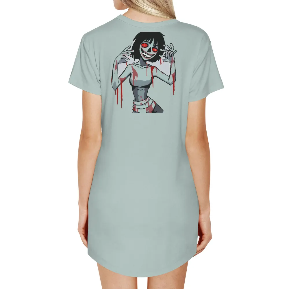 Eerie Icon with Blood and Red Eyes: A Nod to Classic 80s Horror|fear of god seafoam shirt