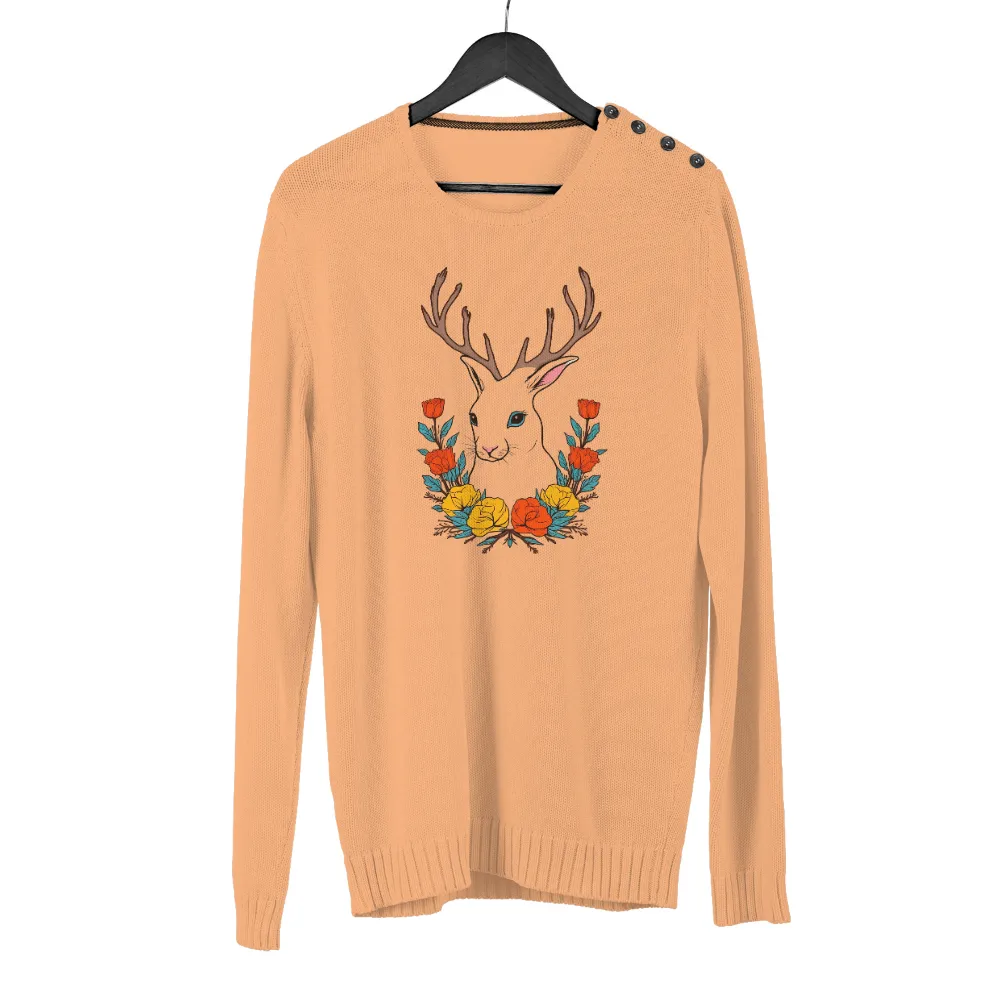 Customized Tee Shirts: Whimsical Rabbit with Antlers and Vibrant Flowers|pink fantasy football shirt